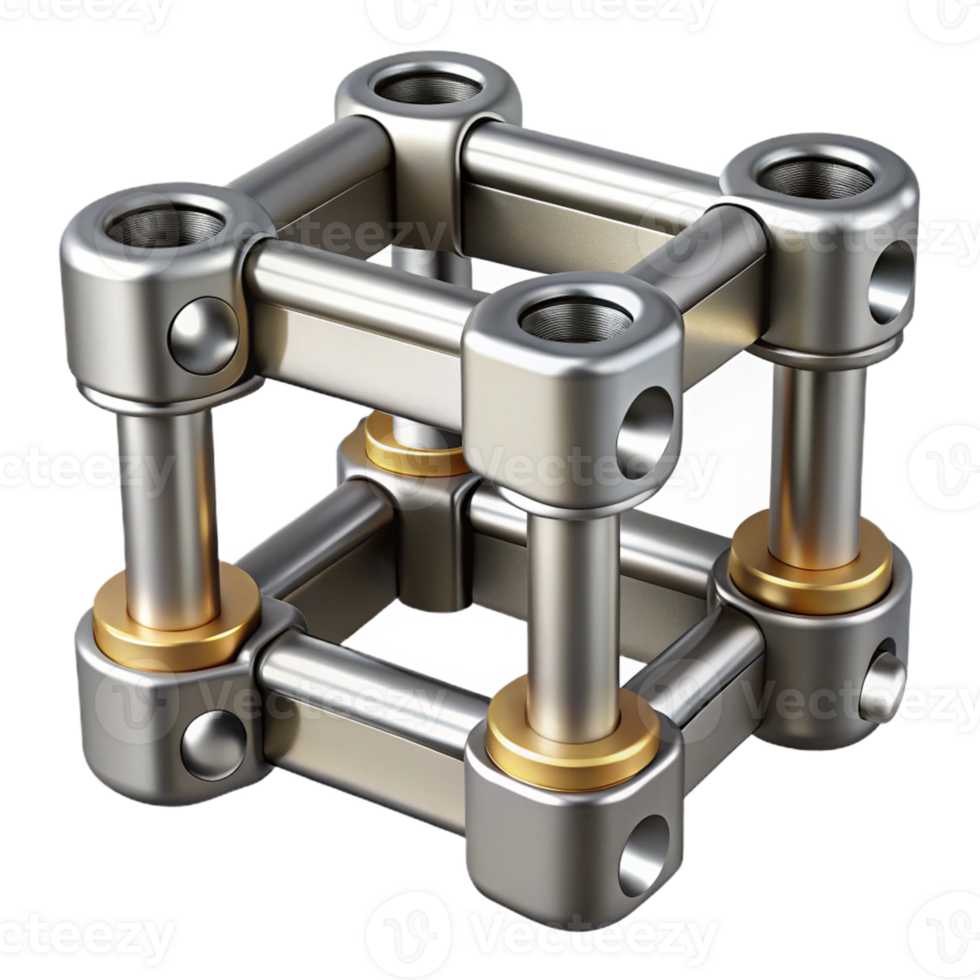 3D Render Metallic Cube Joint Structure Illustration png