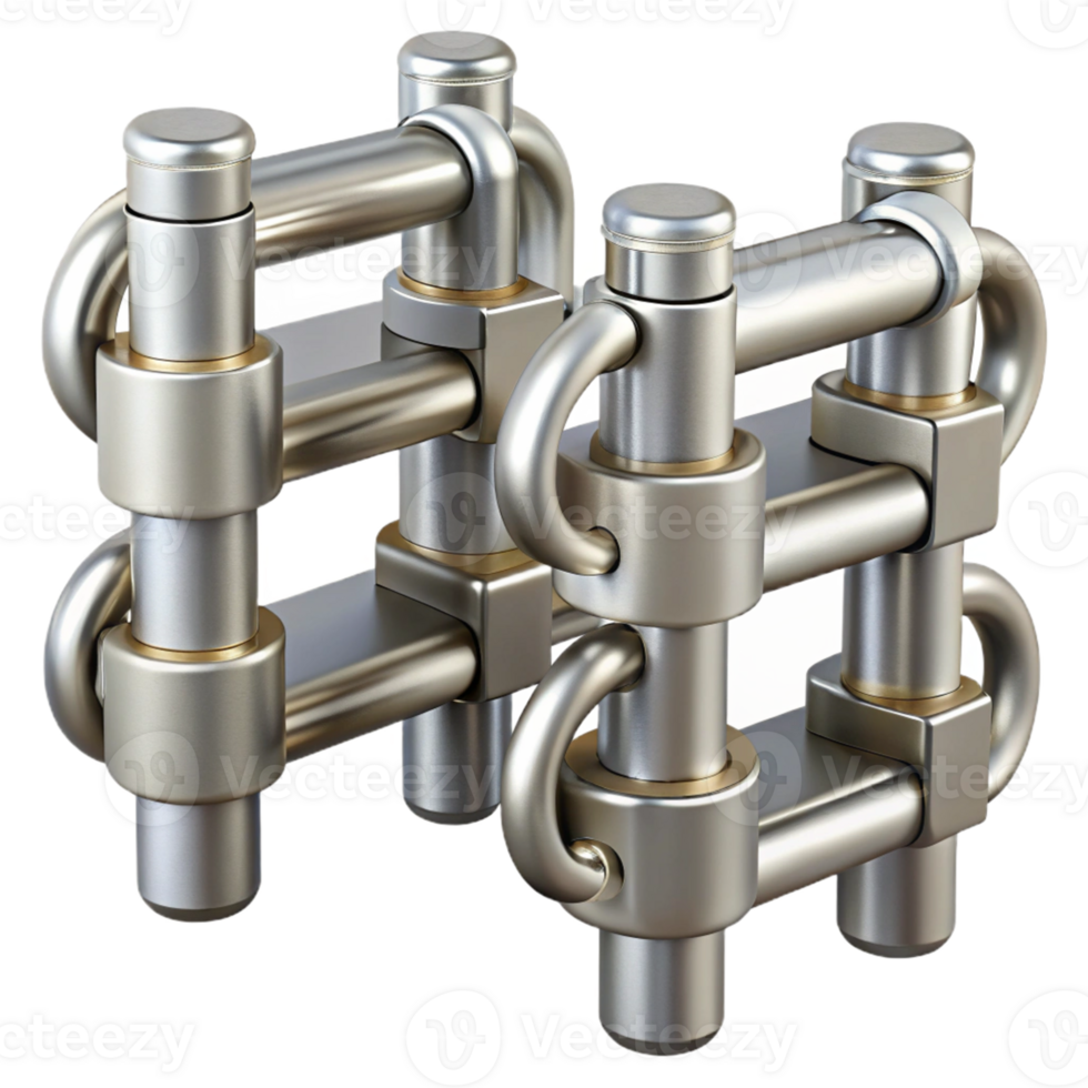 3D Render Metallic Interlocking Structure png