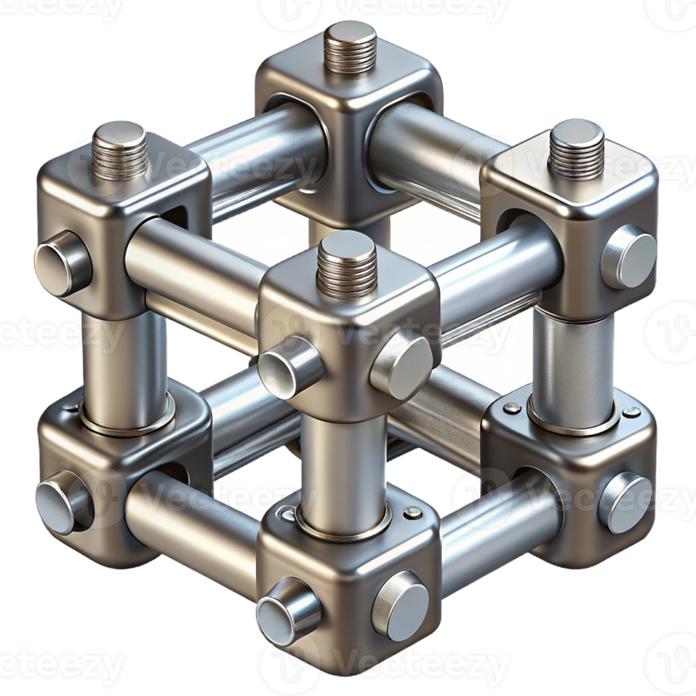 3D Render Metallic Cube Structure Illustration png