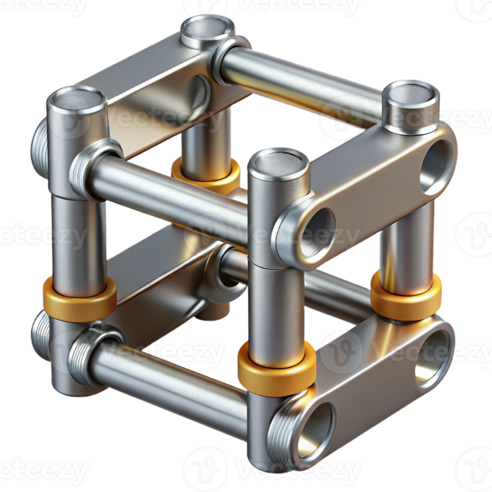 3D Render Metallic Cube Structure png