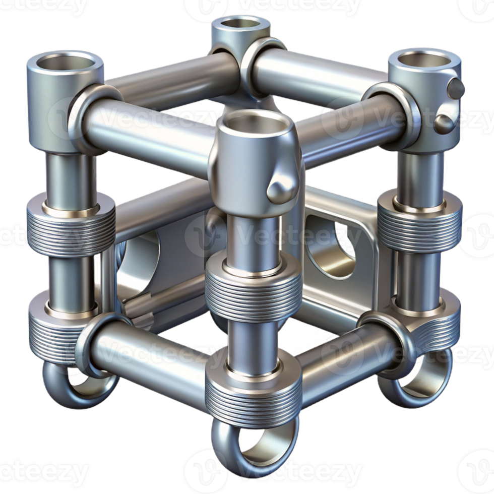 3D Render Metallic Cube Joint Engineering Illustration png