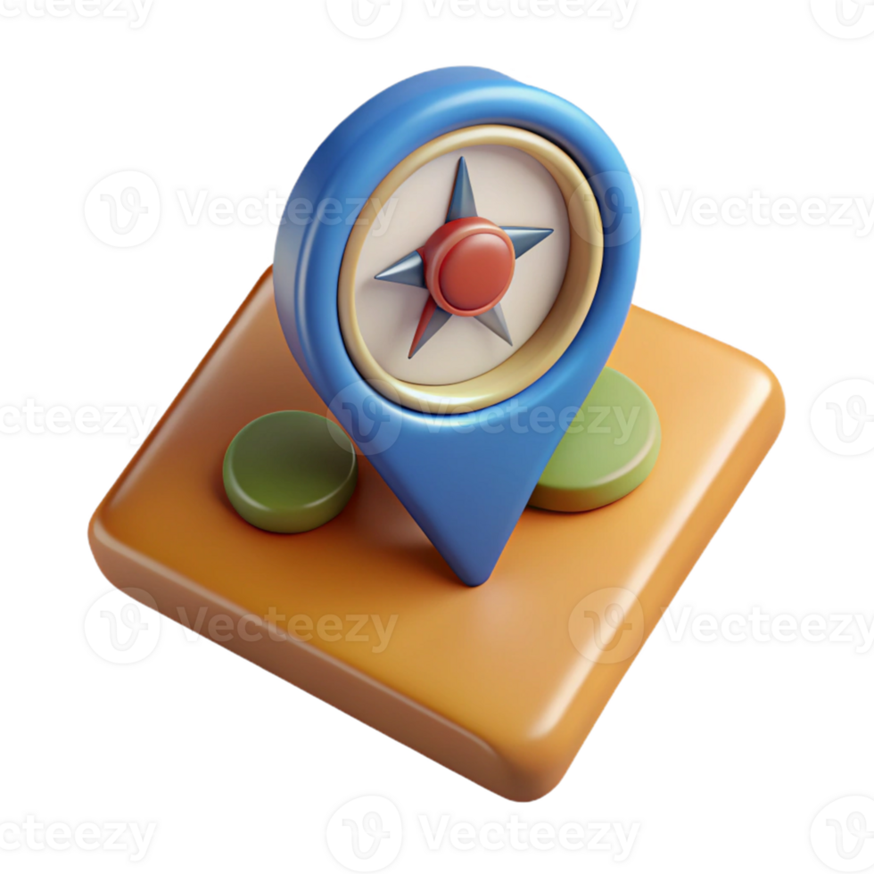 3D Illustration of a Compass Location Pin png