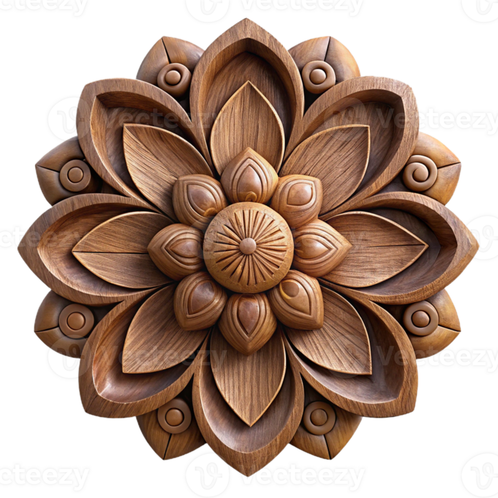 Intricate Wooden Flower Illustration png