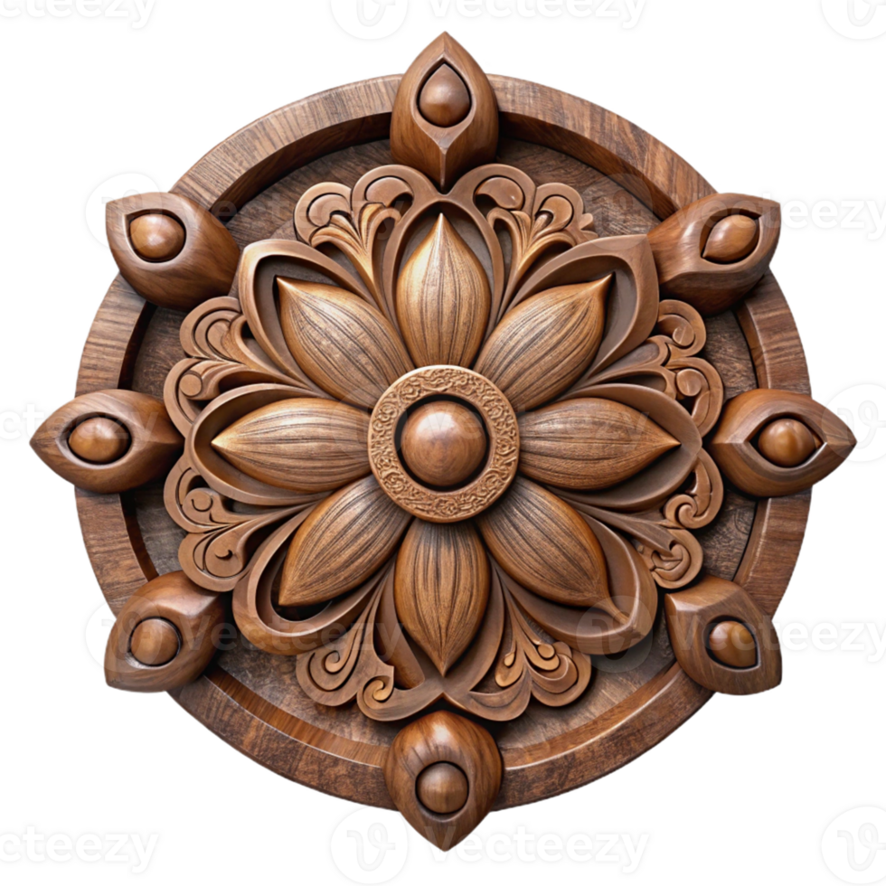 Intricate Wooden Flower Carving Illustration png