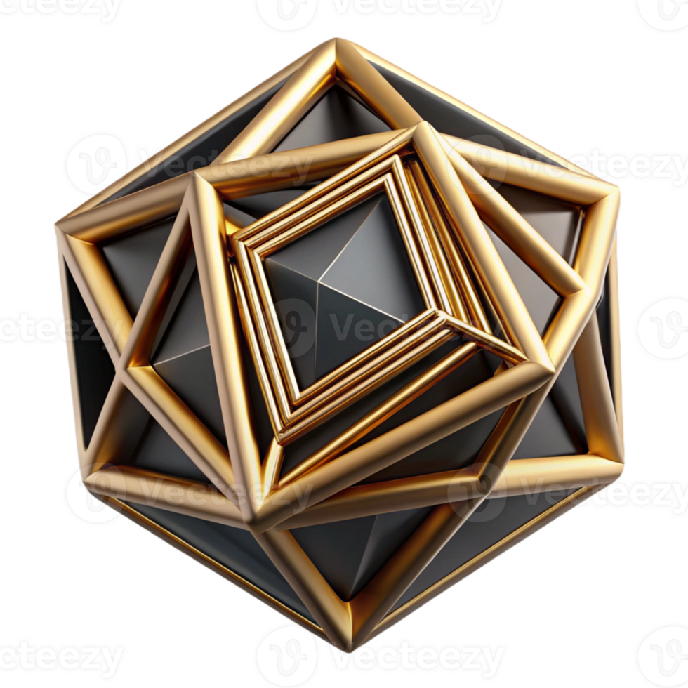 Abstract 3D Gold and Black Geometric Structure png