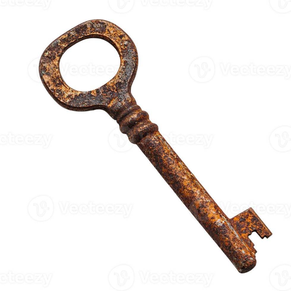 Old Rusted Key with Twisted and Broken Shapes Isolated on Transparent Background png
