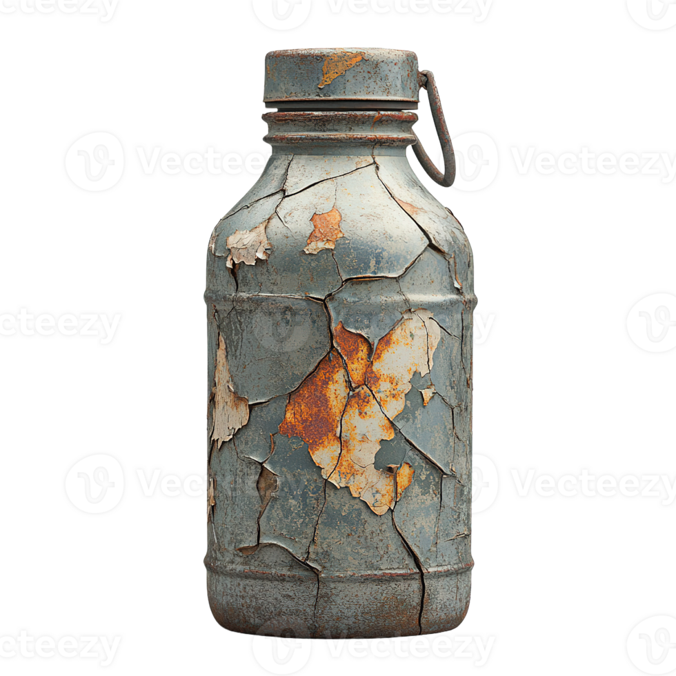 Corroded and Distressed Bottle with Peeling Layers of Paint png