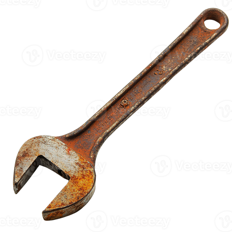 Old Adjustable Wrench with Significant Rust and Corrosion on Surface and Handle png