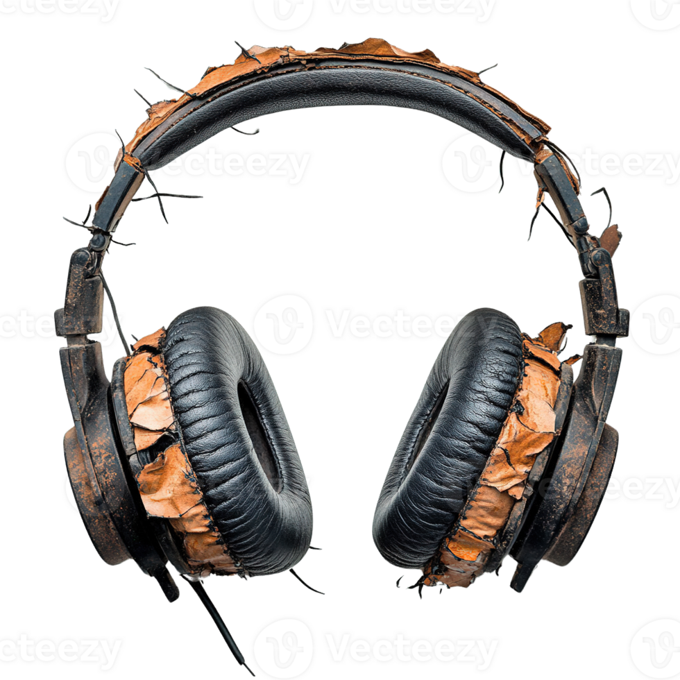 Deconstructed Headphones Depicting Timeworn Audio Gear Isolated on Transparent Background png