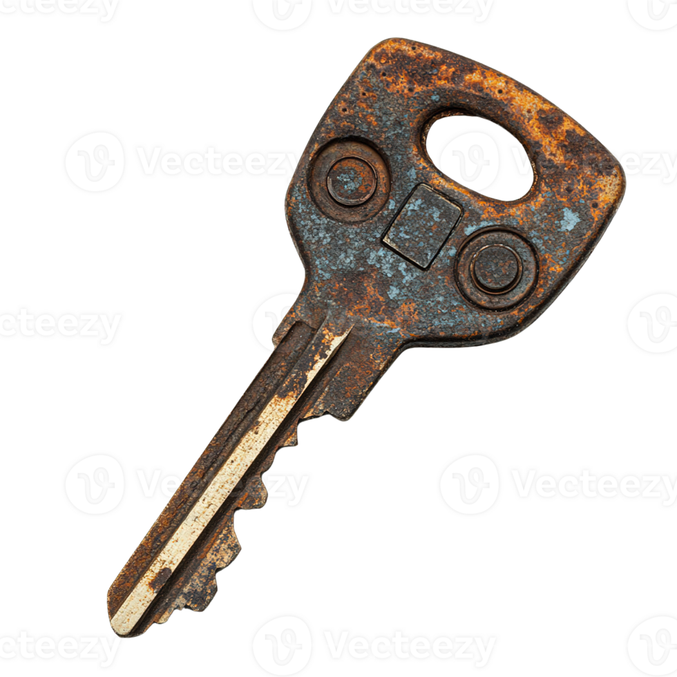 Old Key with Rust and Corrosion Isolated on Transparent Background png