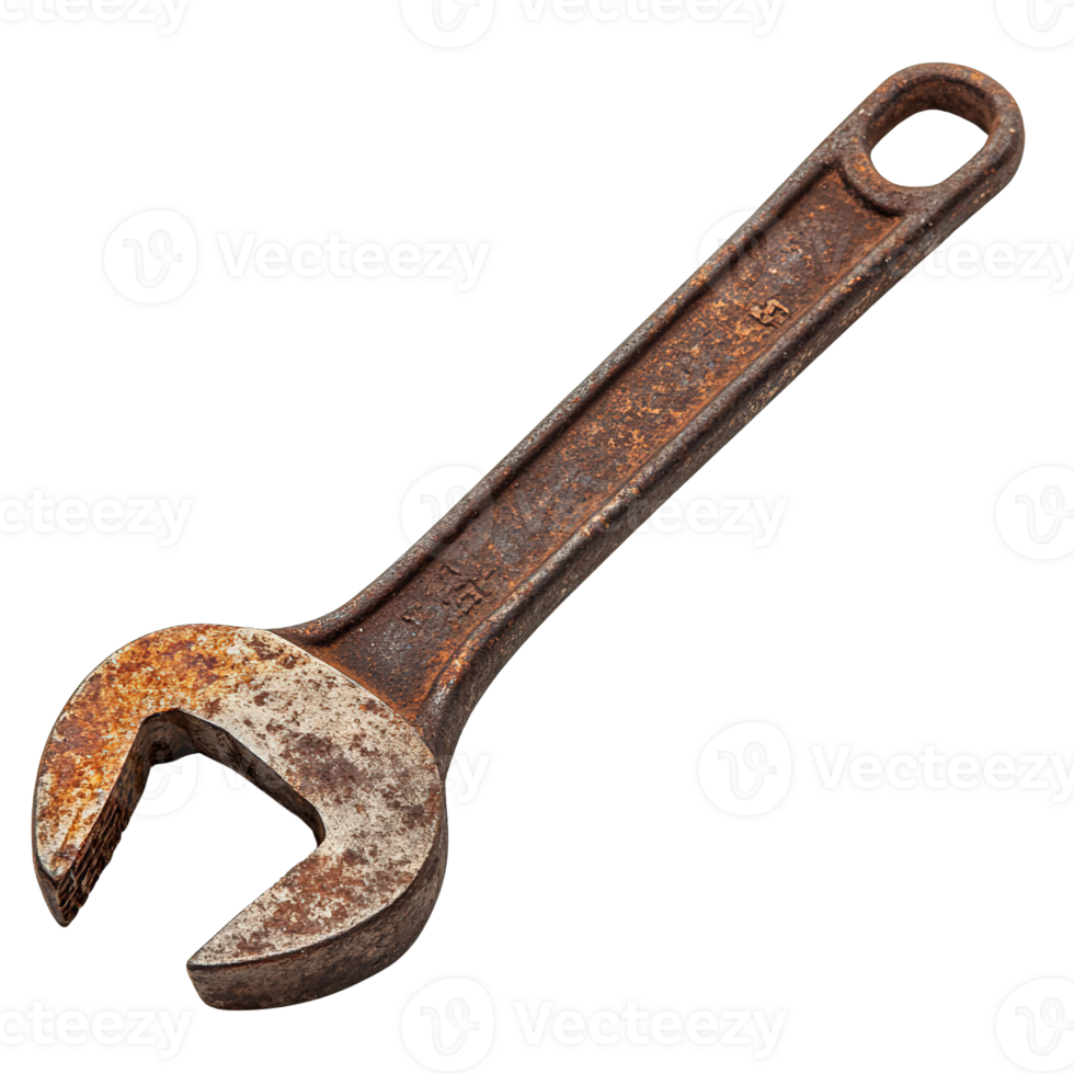 Weathered Adjustable Wrench with Heavy Rust and Corroded Surface png