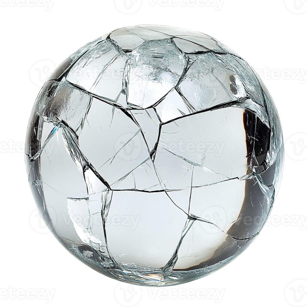 Intricately Cracked Glass Sphere with Reflective Surface on Transparent Background png