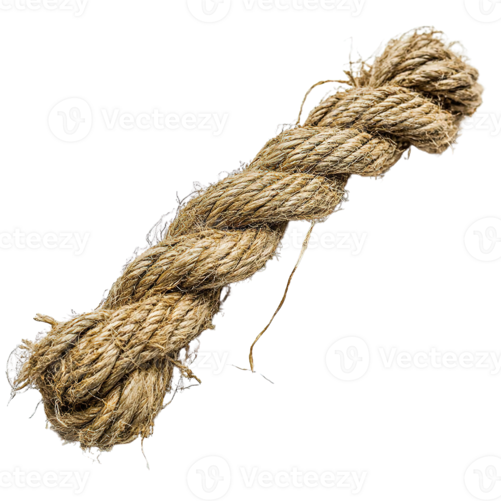 Worn Braided Rope with Frayed Ends and Natural Fiber Composition Isolated on Transparent Background png