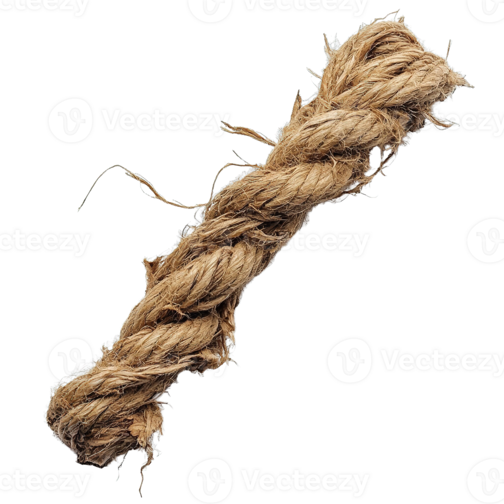 Heavily Frayed Thick Braided Rope Made from Natural Fibers, Showing Extensive Wear png