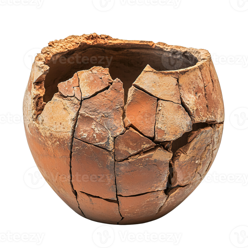 Broken Ancient Clay Pot with Missing Pieces Isolated on Transparent Background png