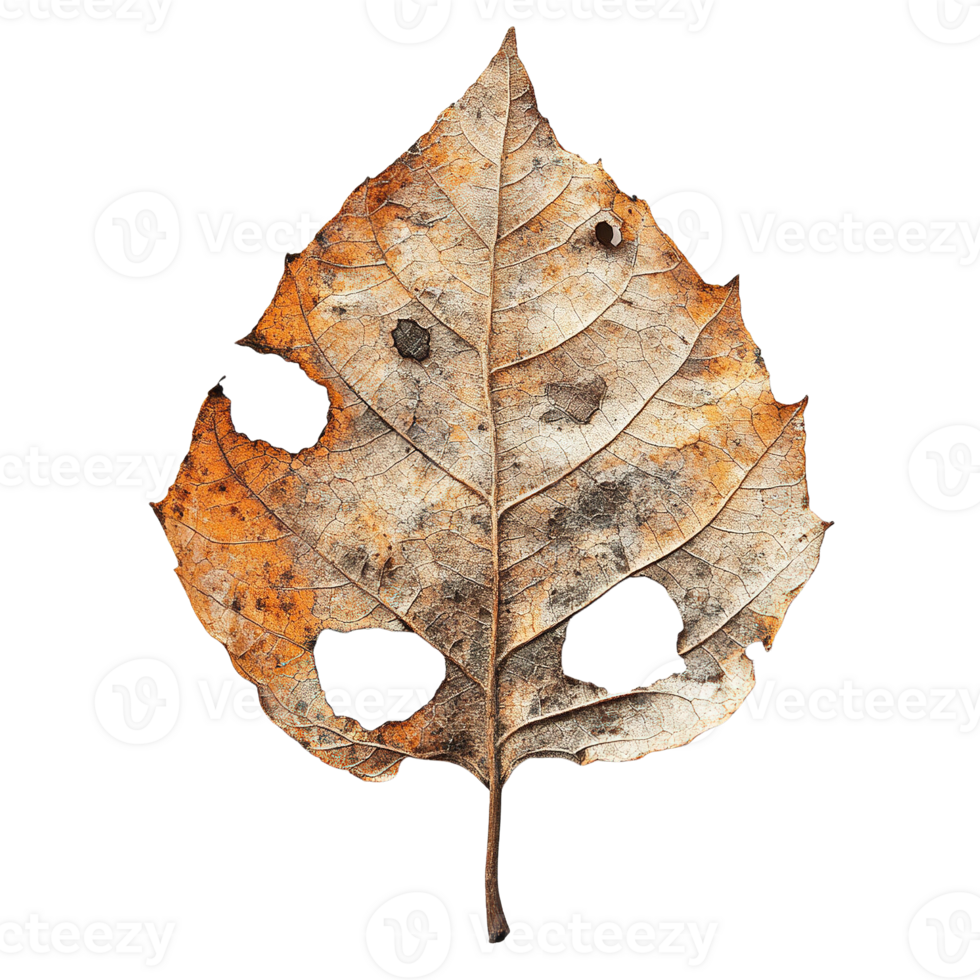 Rustic Fallen Leaf with Visible Cracks and Worn Patterns on Transparent Background png