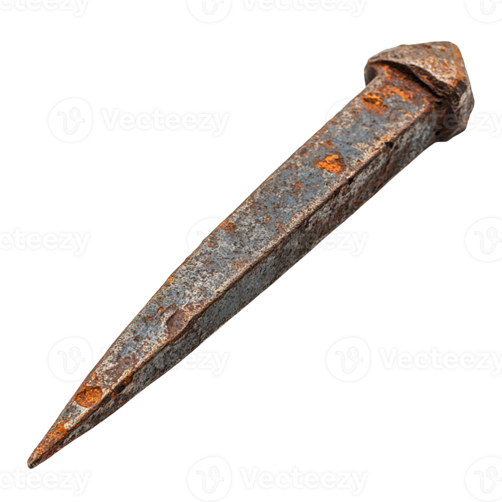 Aged and Rusted Metal Spike Featuring Oxidized Surfaces and Historical Industrial Appeal Isolated on Transparent Background png