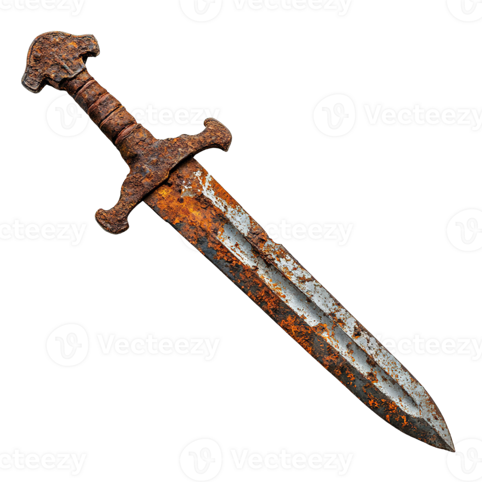 Vintage Rusty Sword Featuring Corroded Blade and Simple Crossguard Isolated on Transparent Background png