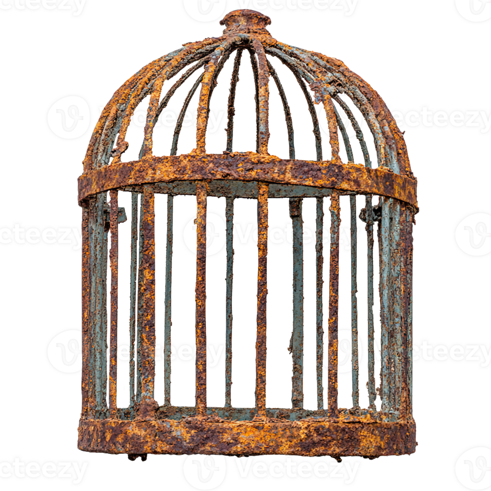 Aged Birdcage with Corroded Bars and Weather-Beaten Appearance Isolated on Transparent Background png