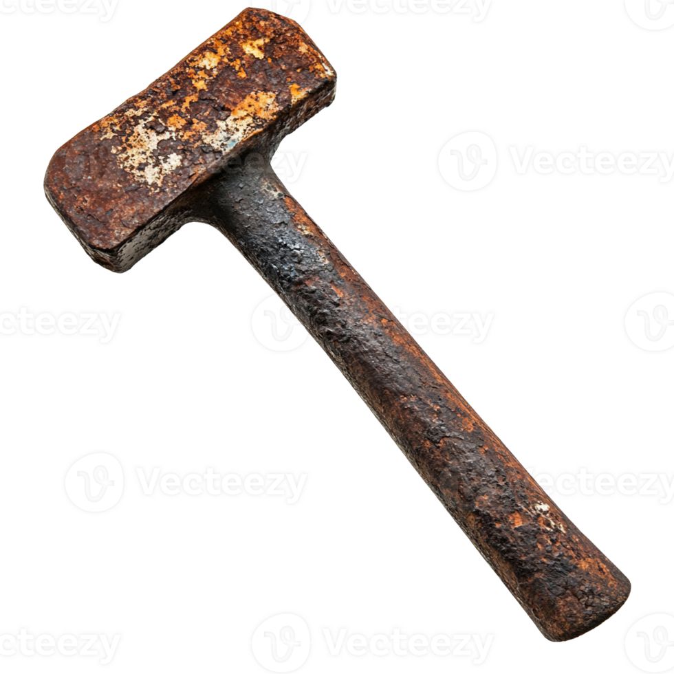 Heavily Rusted and Decayed Hammer with Corrosion Textures and Grunge Details png