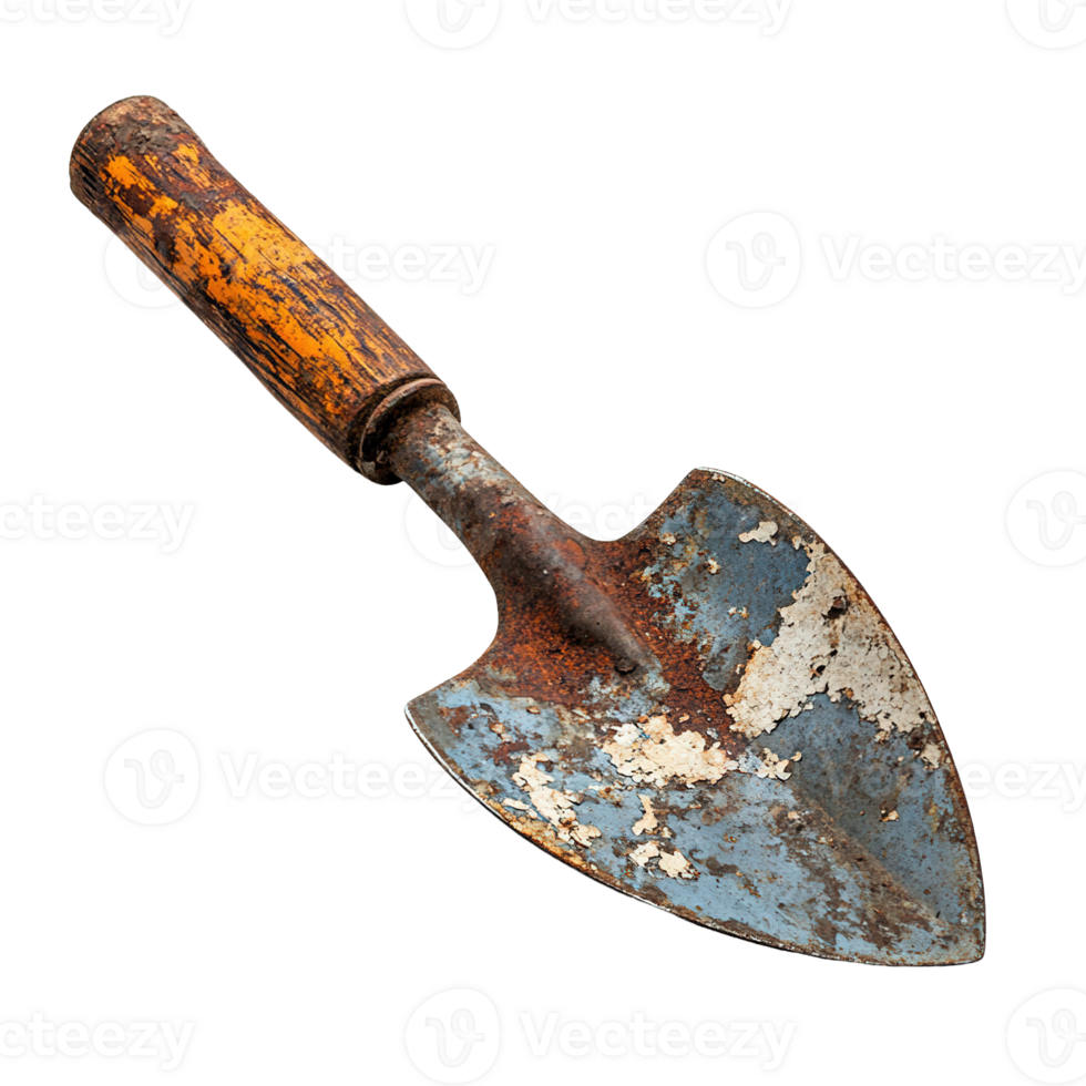 Rusty Garden Trowel with Heavily Corroded Blade and Handle on Transparent Background png