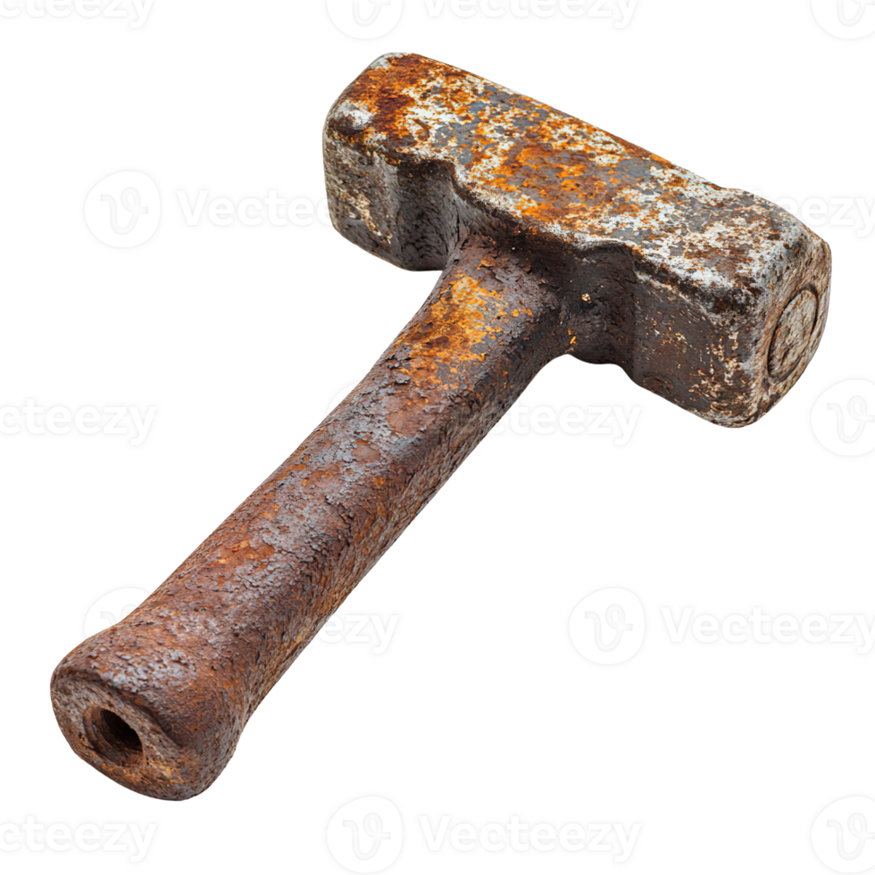 Antique Hammer with Rusted Head and Aged Handle Isolated on Transparent Background png