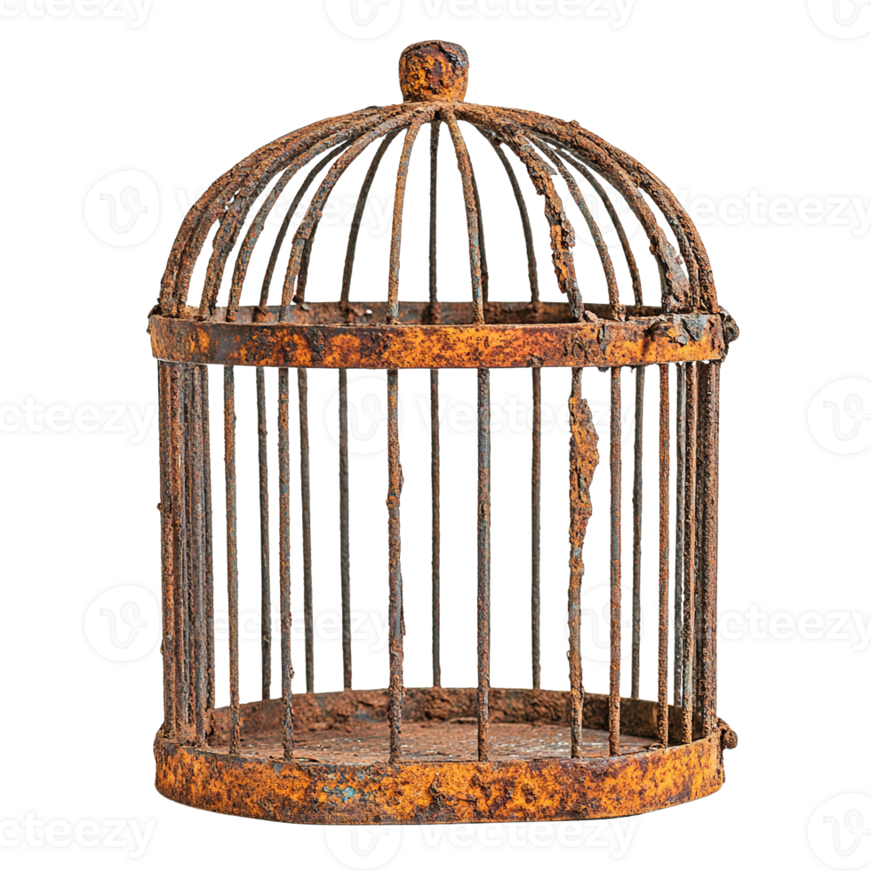 Vintage Birdcage with Dome Top and Significant Rust Damage Isolated on Transparent Background png
