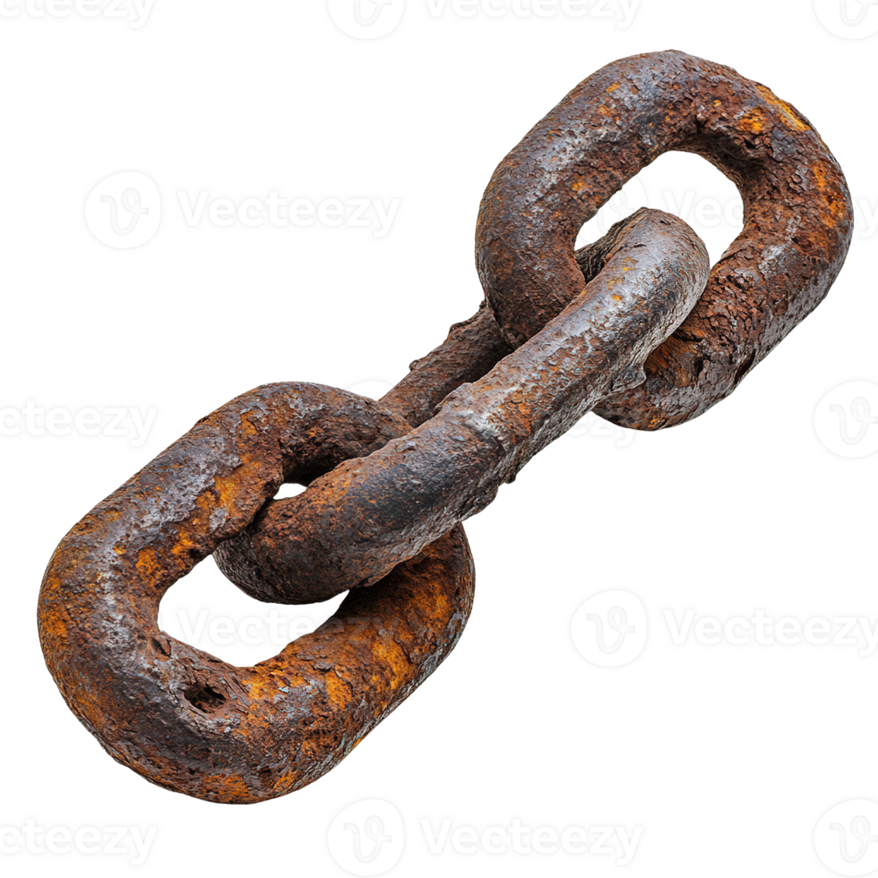 Aged and Corroded Metal Chain Links with Extensive Rust and Rough Surface png