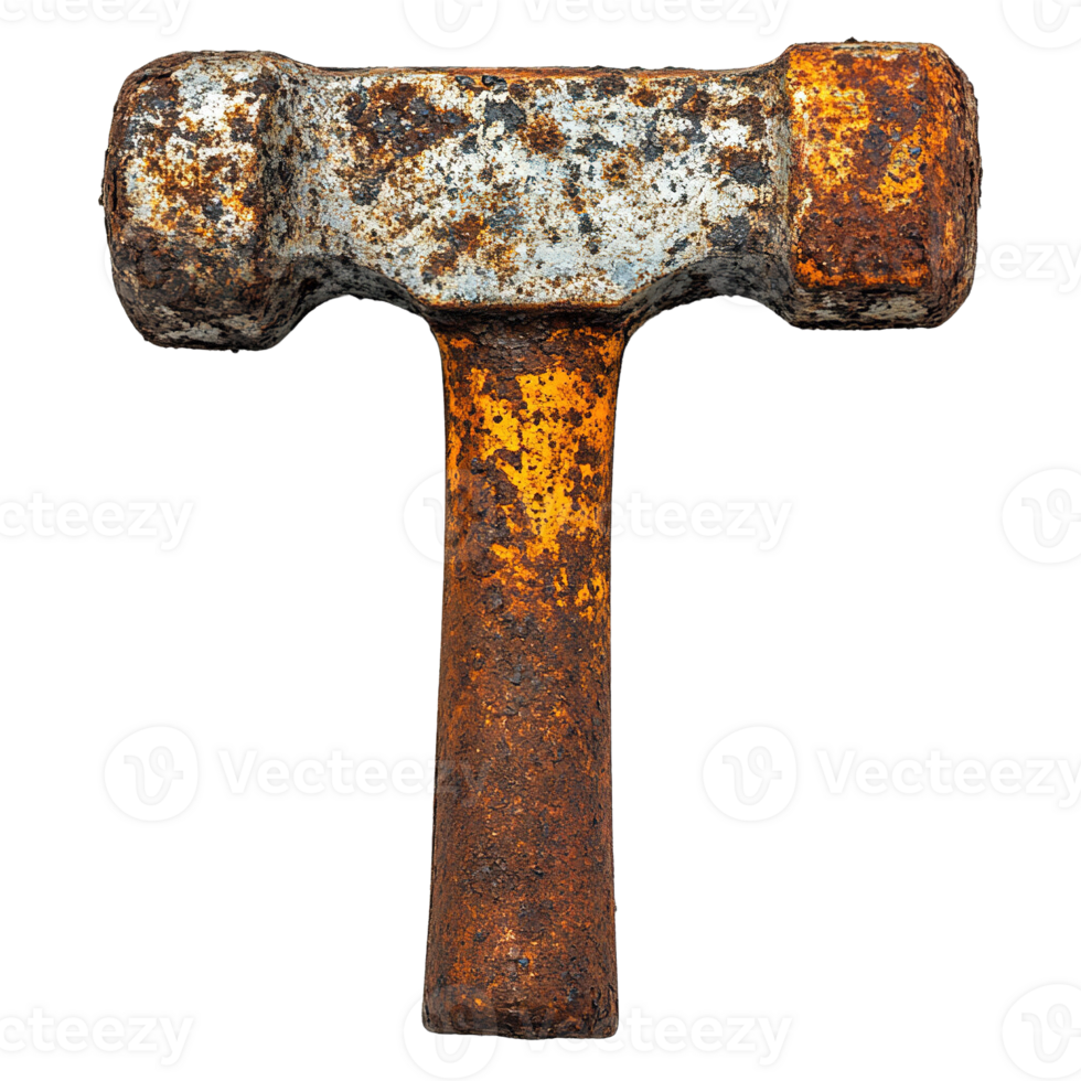 Aged Iron Hammer with Rusty Head and Eroded Handle Isolated on Transparent Background png