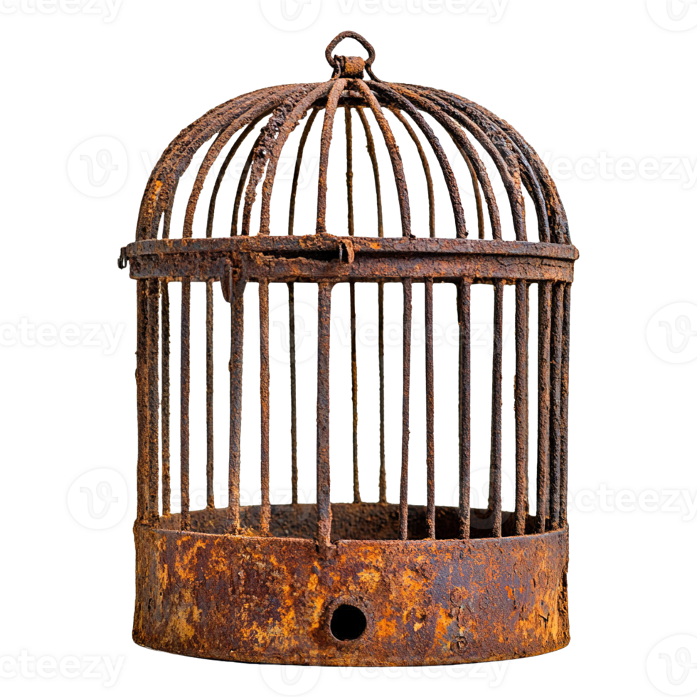 Rusty Antique Birdcage with Dome-Shaped Top and Vertical Bars Isolated on Transparent Background png