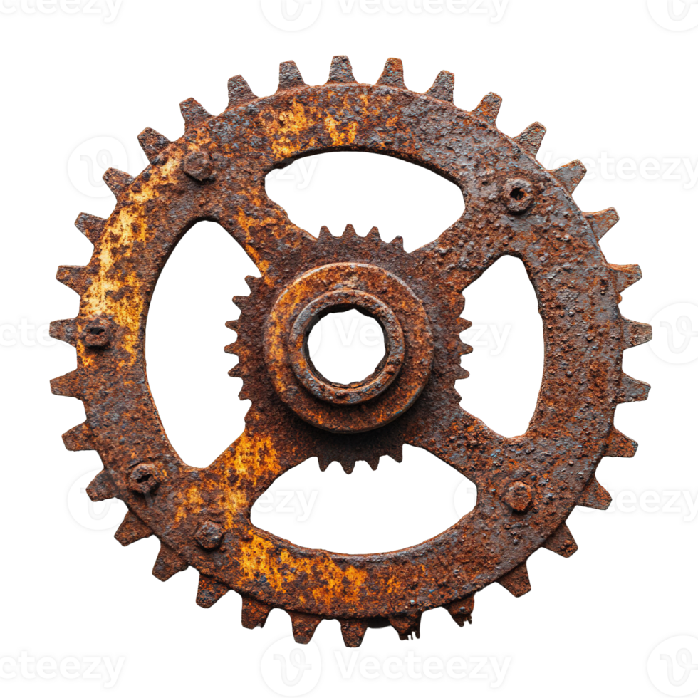 Aged and Corroded Gear with Significant Rust and Rough, Textured Surface png