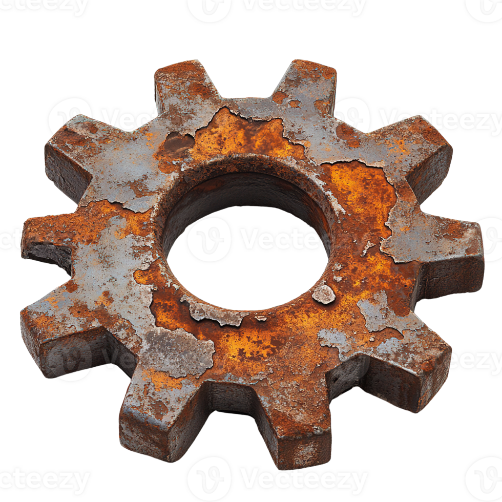 Rusty Metal Cogwheel Showing Decay and Aged Texture Isolated on Transparent Background png