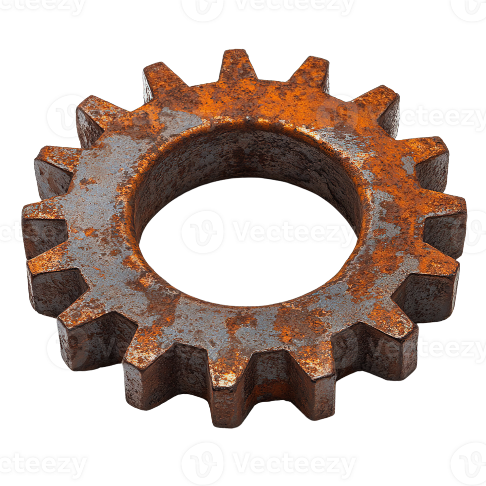 Close-Up of Rusted Machine Gear with Textured Patina Isolated on Transparent Background png
