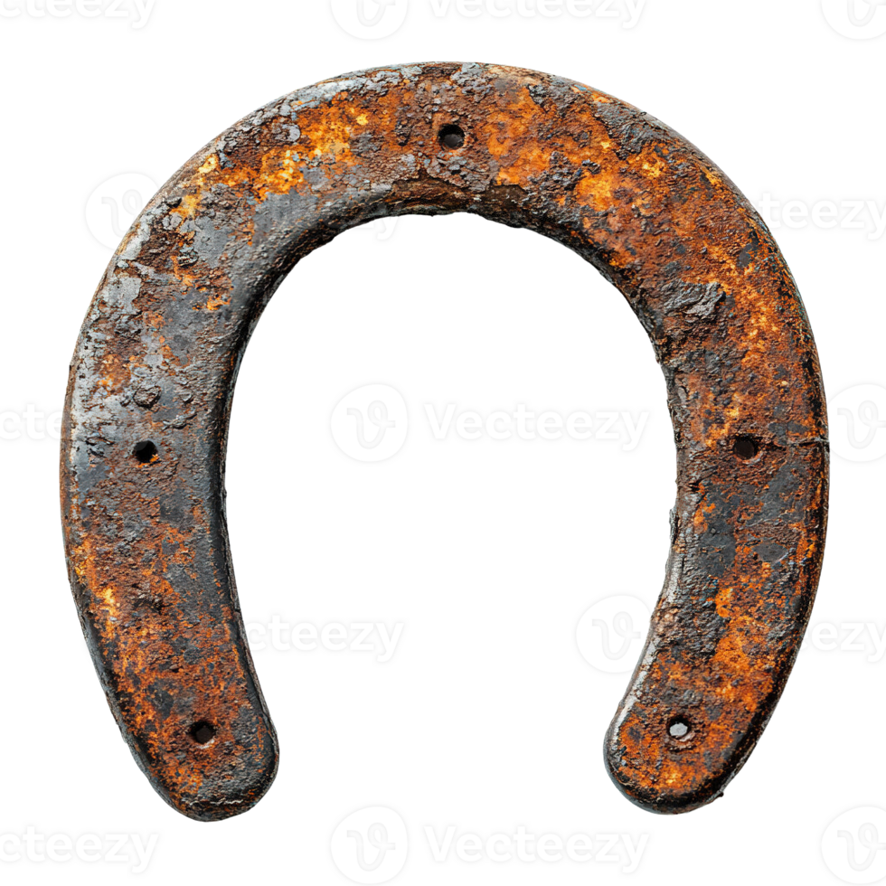 Antique Horseshoe Displaying Significant Rust and Corrosion on Transparent Background png