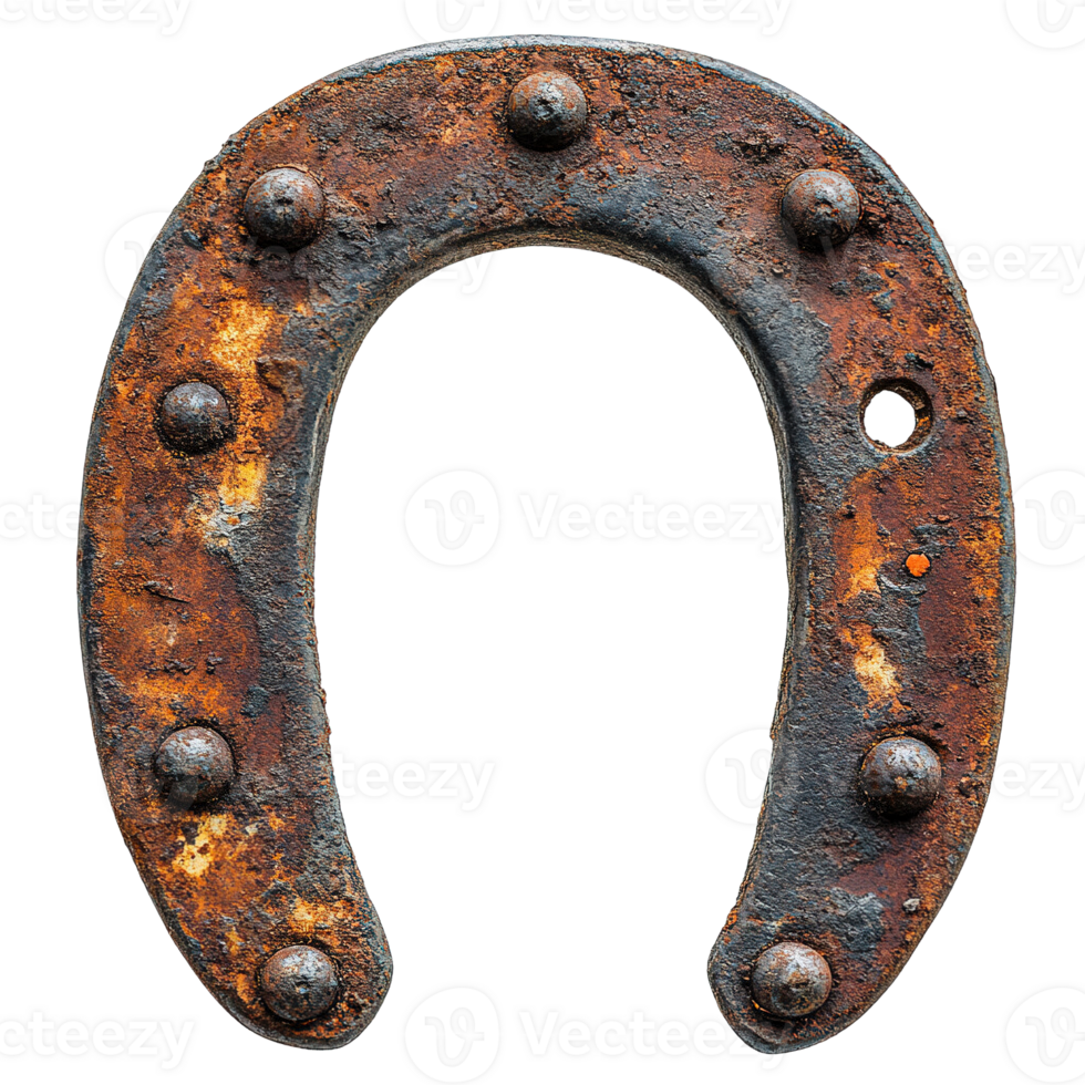 Old, Rusty Horseshoe Featuring Severe Corrosion and Weathering on Transparent Background png