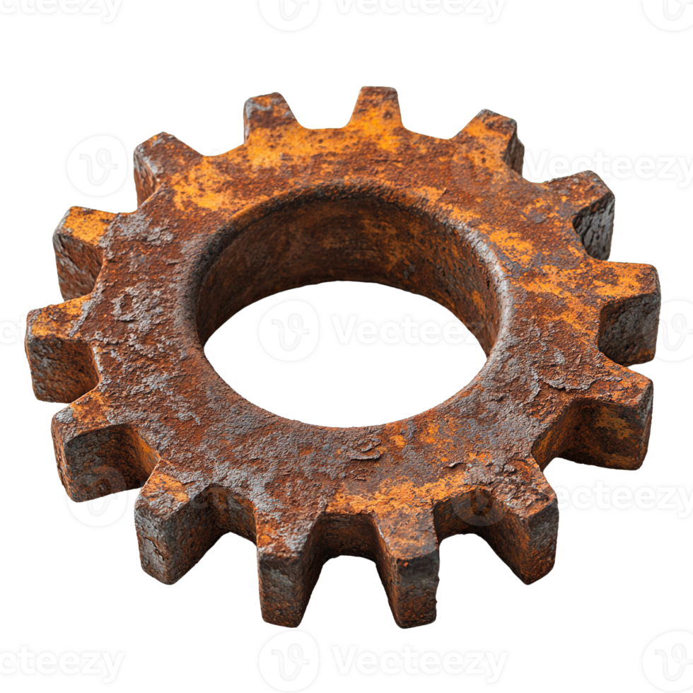 Weathered Gear Part with Jagged Edges and Rusted Surfaces Isolated on Transparent Background png