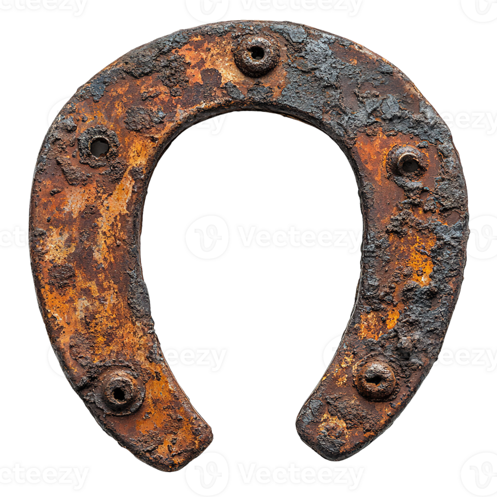 Rusted Metal Horseshoe with Heavy Corrosion and Structural Damage on Transparent Background png