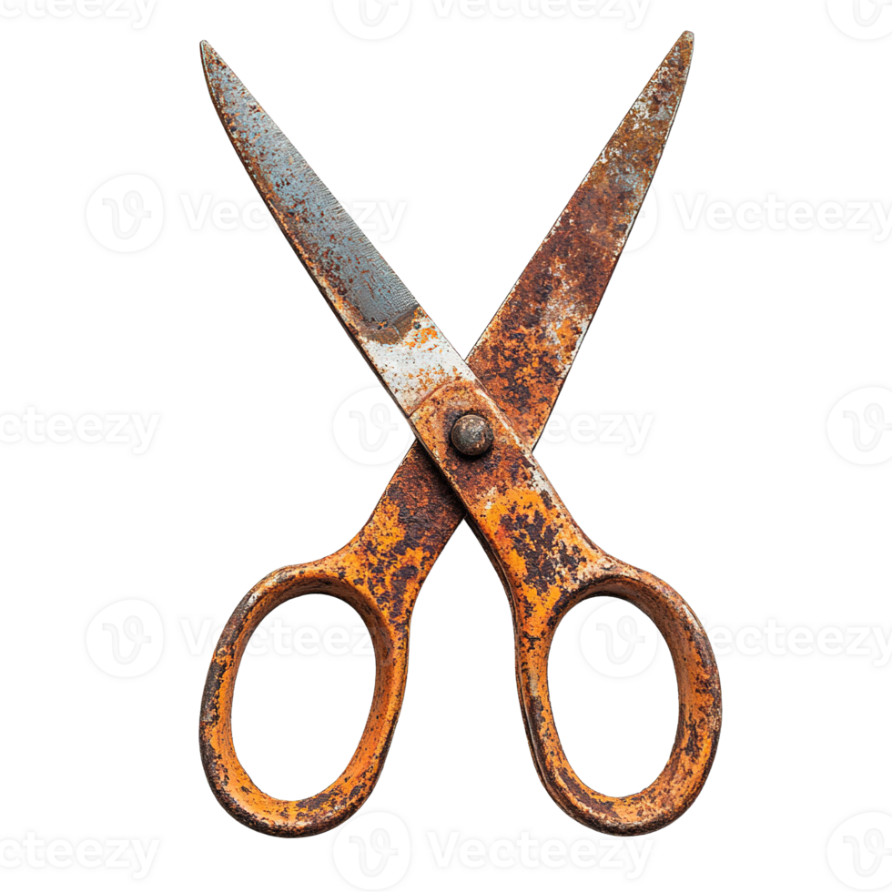 Rusted Metal Scissors with Heavily Corroded Blades and Handles on Transparent Background png