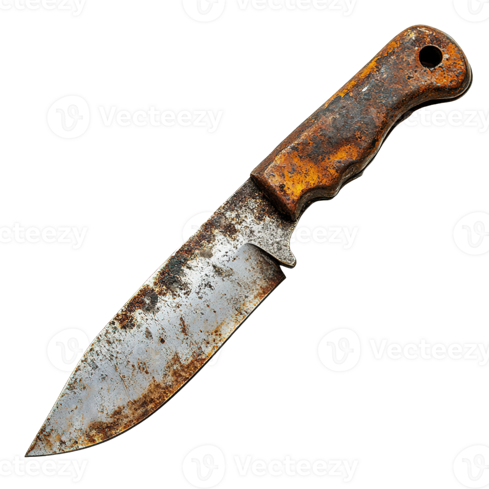 Close-Up of Old Knife with Extensive Rust and Weathered Handle Isolated on Transparent Background png