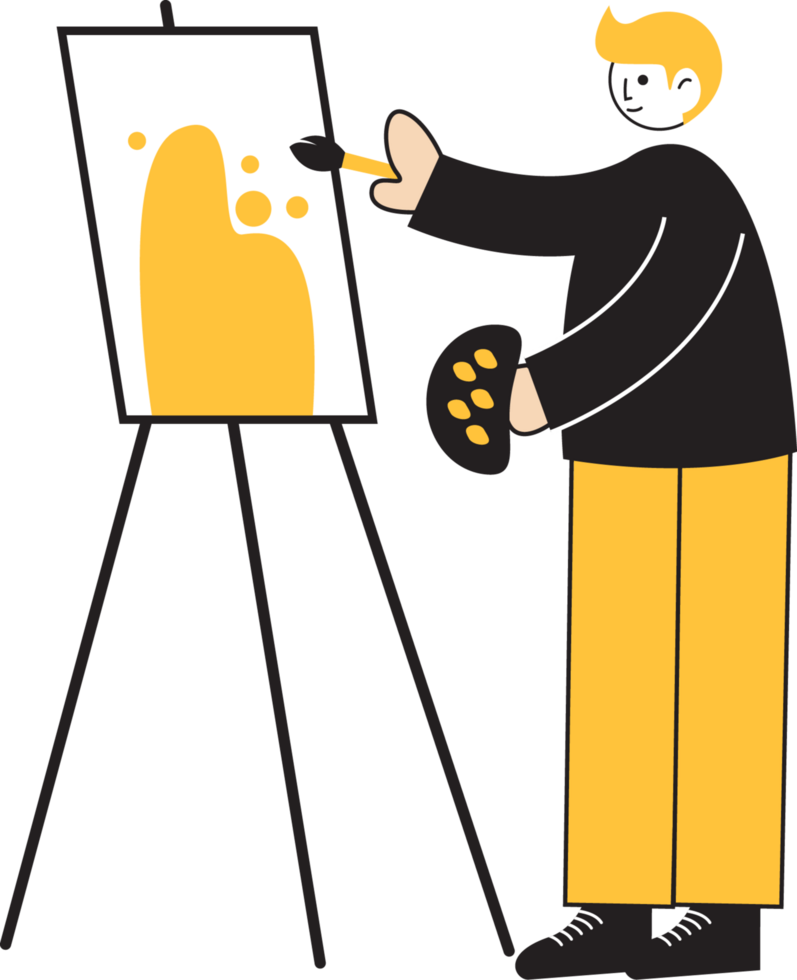 A man is painting on an easel with a brush png