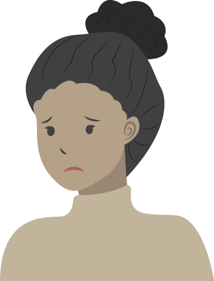 An illustration of a woman with a sad expression png
