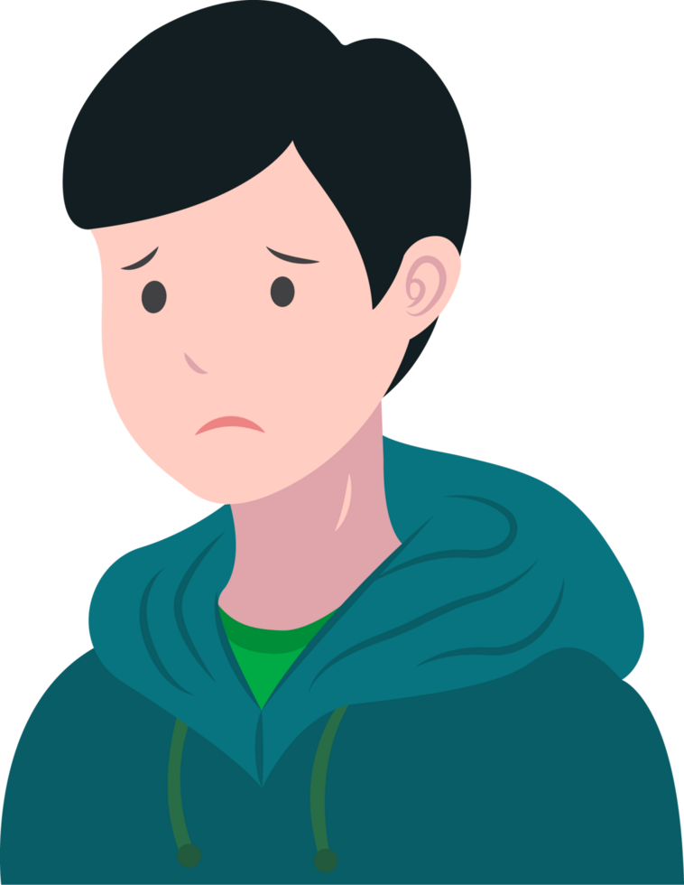 A boy in a hoodie with a sad expression png