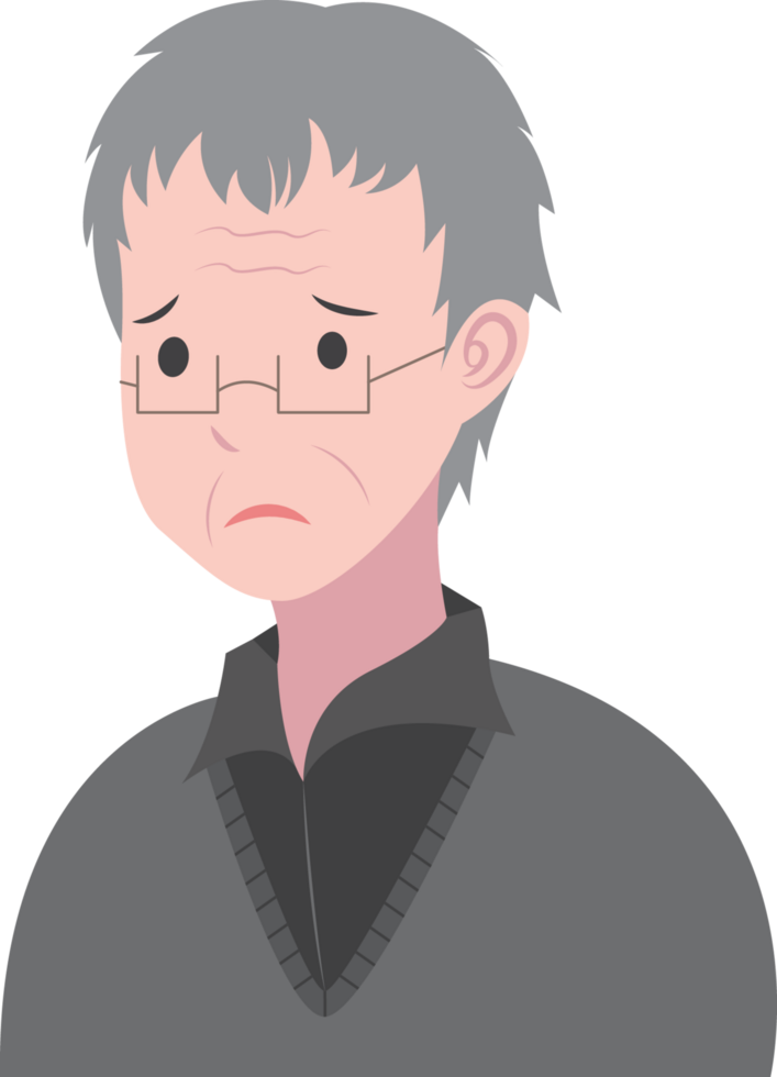 An old man with glasses and a sad expression png