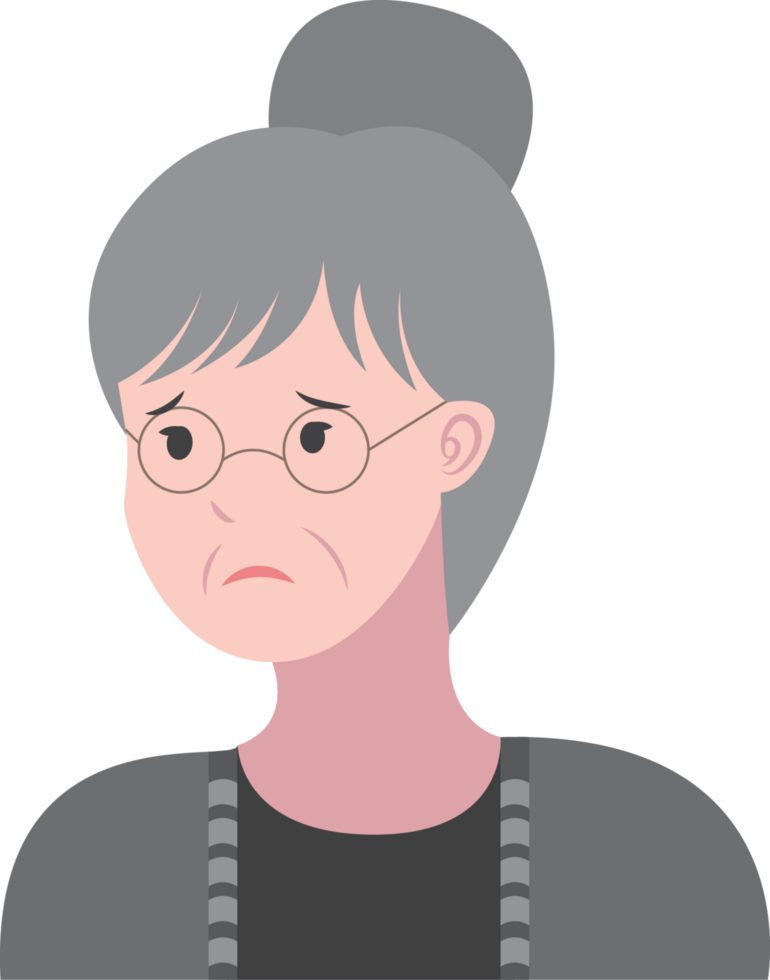 An old woman with glasses and a sad expression png