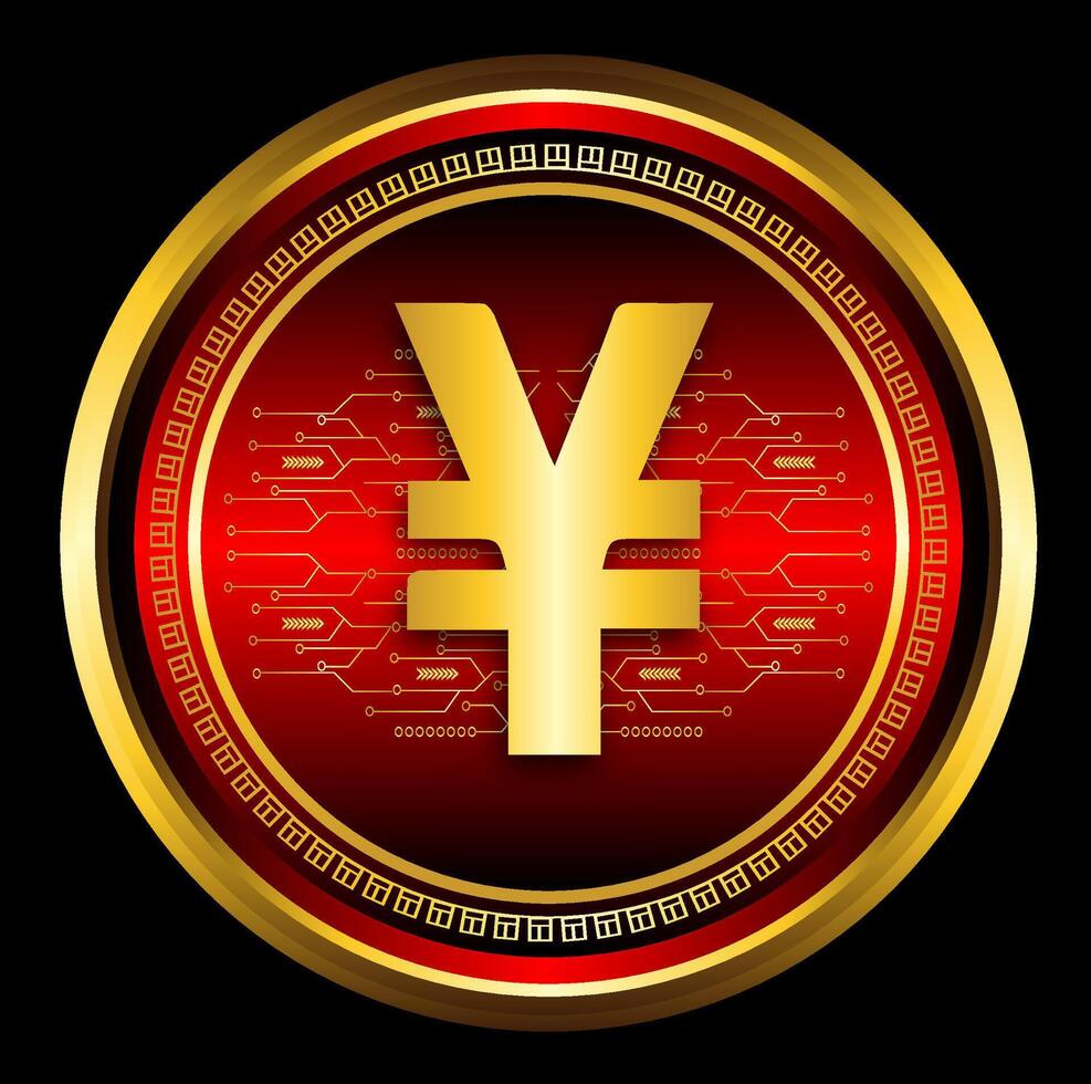Luxury gold Chinese Yuan digital currency symbol vector