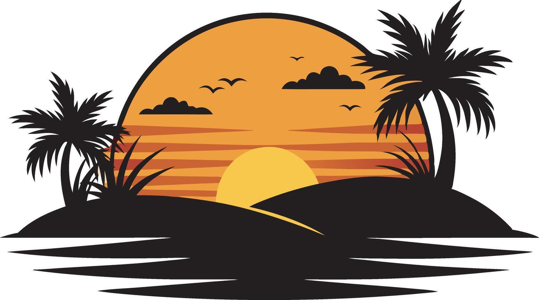Sunset Over Tranquil Ocean with Tropical Palm Silhouette vector