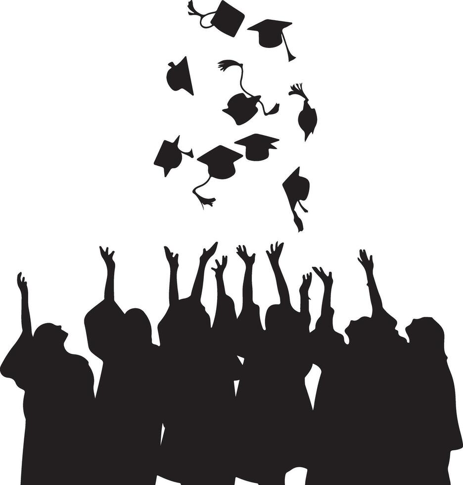 Graduate with Arms Raised Silhouette vector