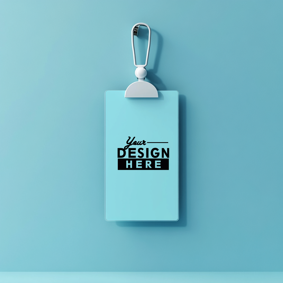 light blue name tag mockup, with blue background and can be easily changed, no special skills required psd