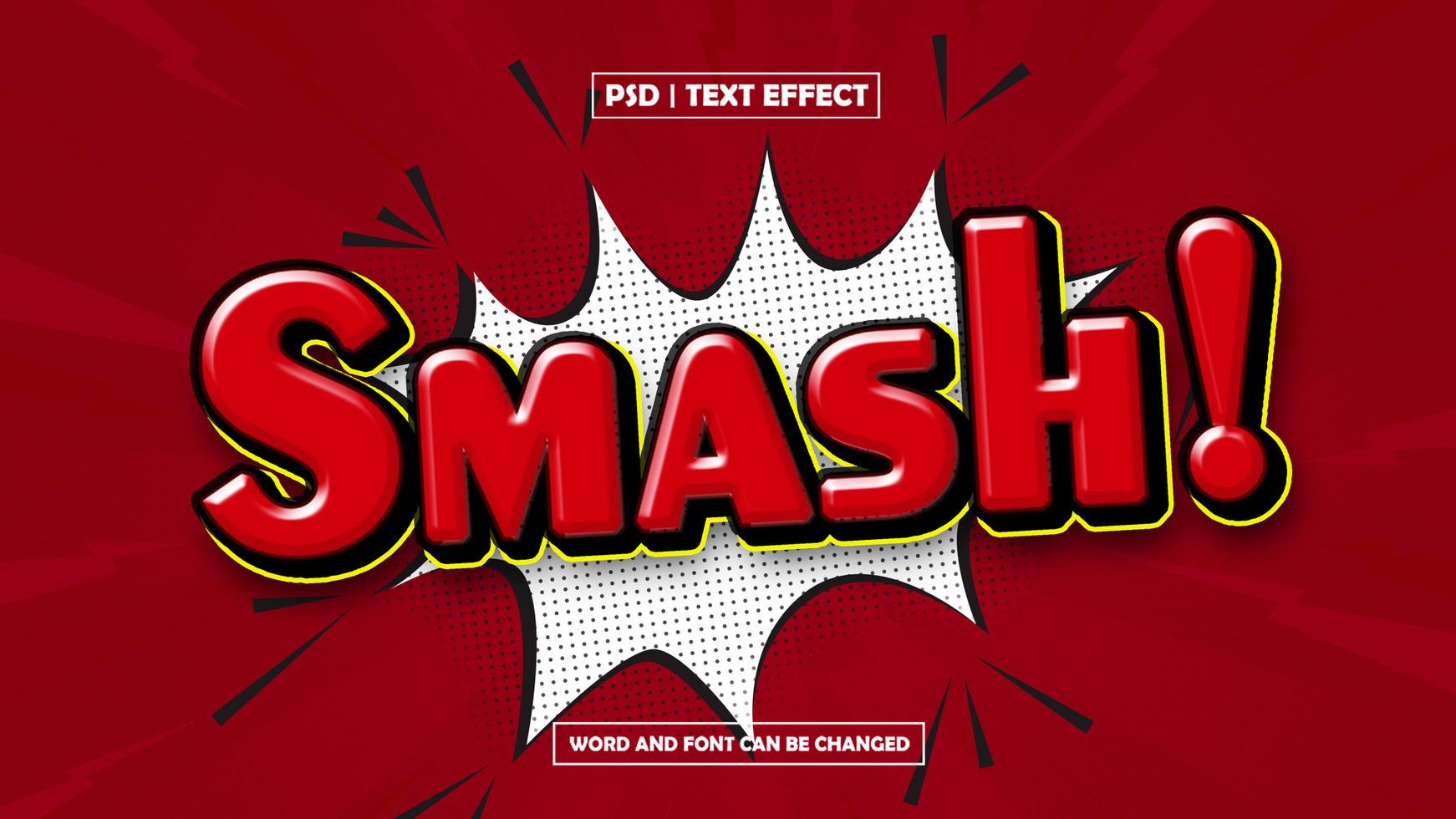 Smash comic text effect, editable blast red text style psd