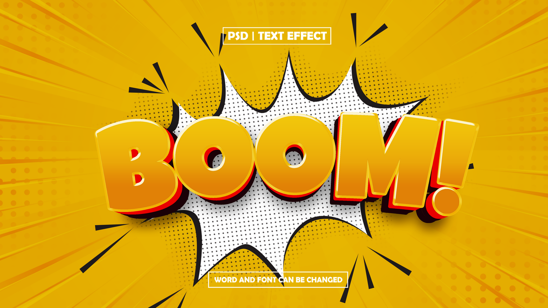 Boom text effect, Editable Blast Text Style on Yellow Background psd